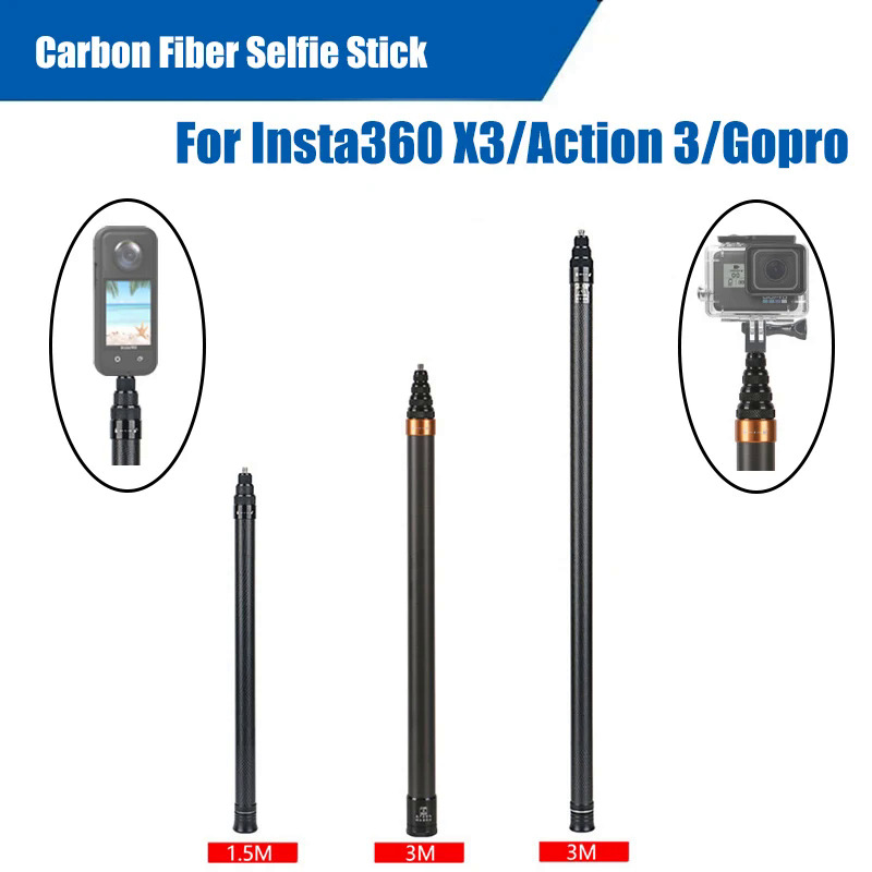 Invisible Selfie Stick For Insta360 X3/Action 3/Gopro Carbon Fiber 3M Invisible Extended Edition Selfie Stick Cameras Accessory
