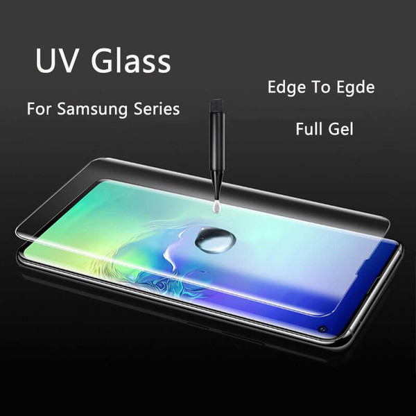 FOR Samsung Galaxy S10E / S10 5G / Note 8 / NOTE 9 / NOTE 10 / NOTE 10 PLUS / S6 EGDE / S7 EDGE / S8 / S8 PLUS / S9 / S9 PLUS / S10 / S10 PLUS (A+ GRADE) UV Light Adhesive Tempered Glass Screen Protector -transparent. 