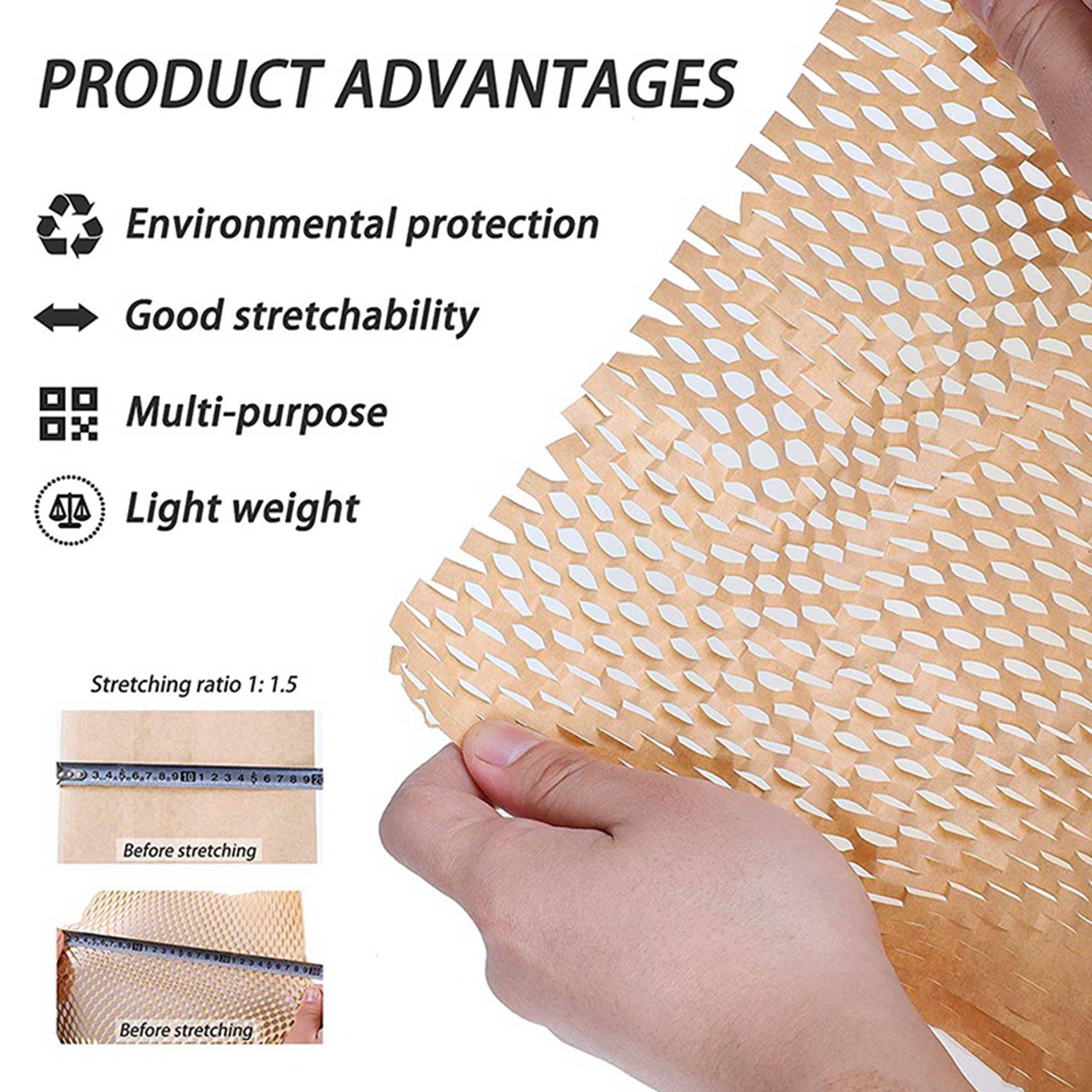 2X Honeycomb Packag Paper Cushioning Kraft Paper Wrap Roll 11.8 Inch x 65 Feet Eco-Friendly Honeycomb Protective Wrap. 
