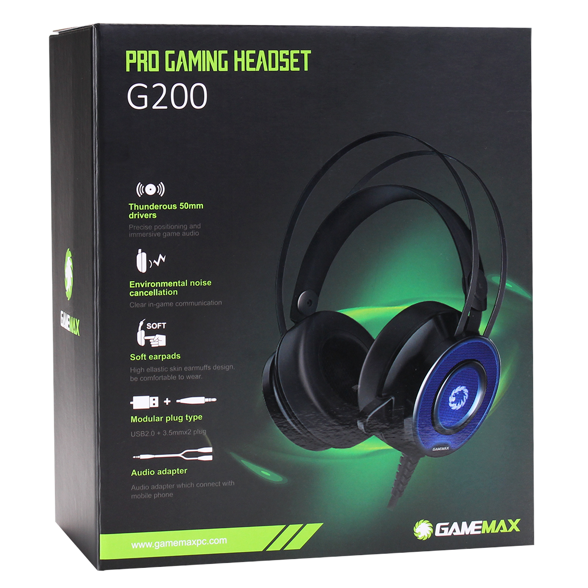 Gamemax G200 RGB Gaming Headset With Built-In Microphone. 