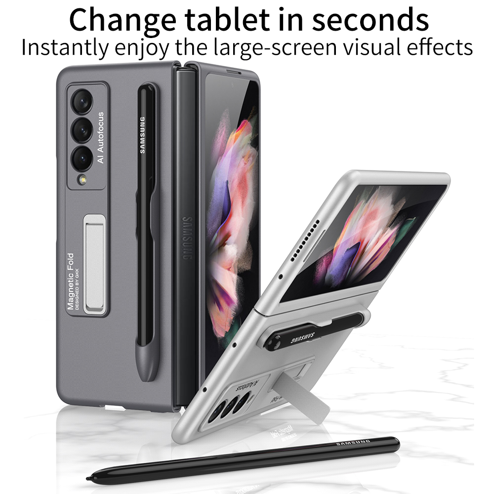 Biruiqu For Samsung Galaxy Z Fold 3 Case with S-Pen Pocket Protective Case with Built-in Magnetic Kickstand PC Shockproof Cover. 