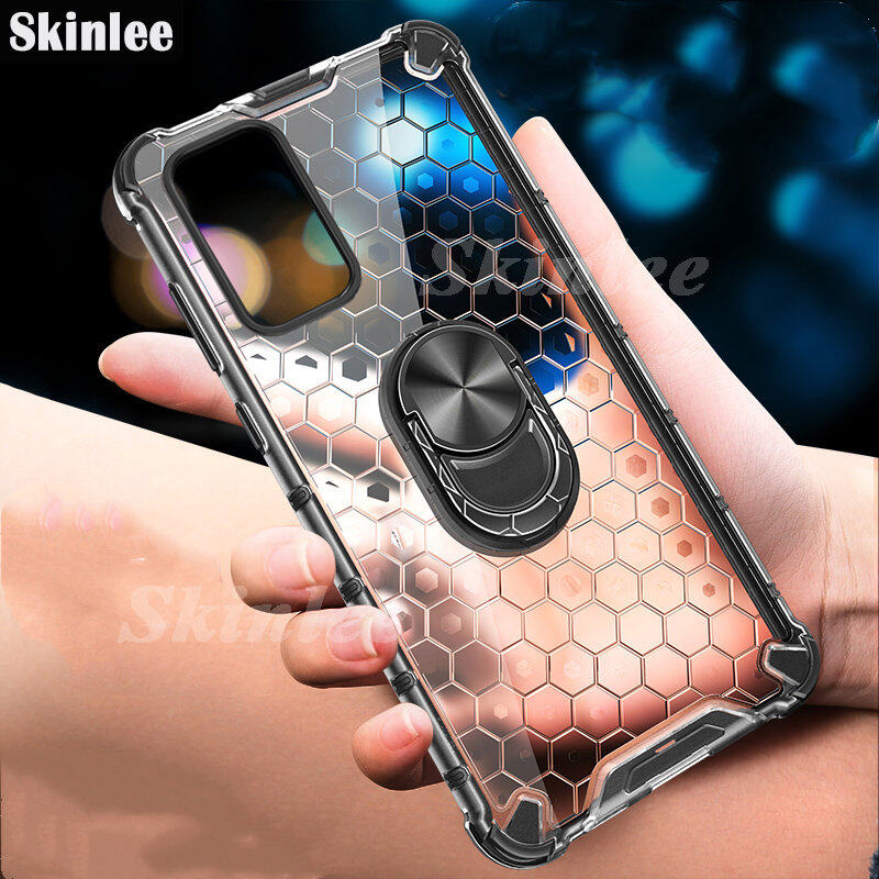 Phone Case for Xiaomi Mi Poco M4 Back Cover Clear Beehive Design Car Magicnet Air Cushion Magicnet Buckle Bracket Ring Transparent Casing for Xiaomi Poco M4 5G Cover Cases
