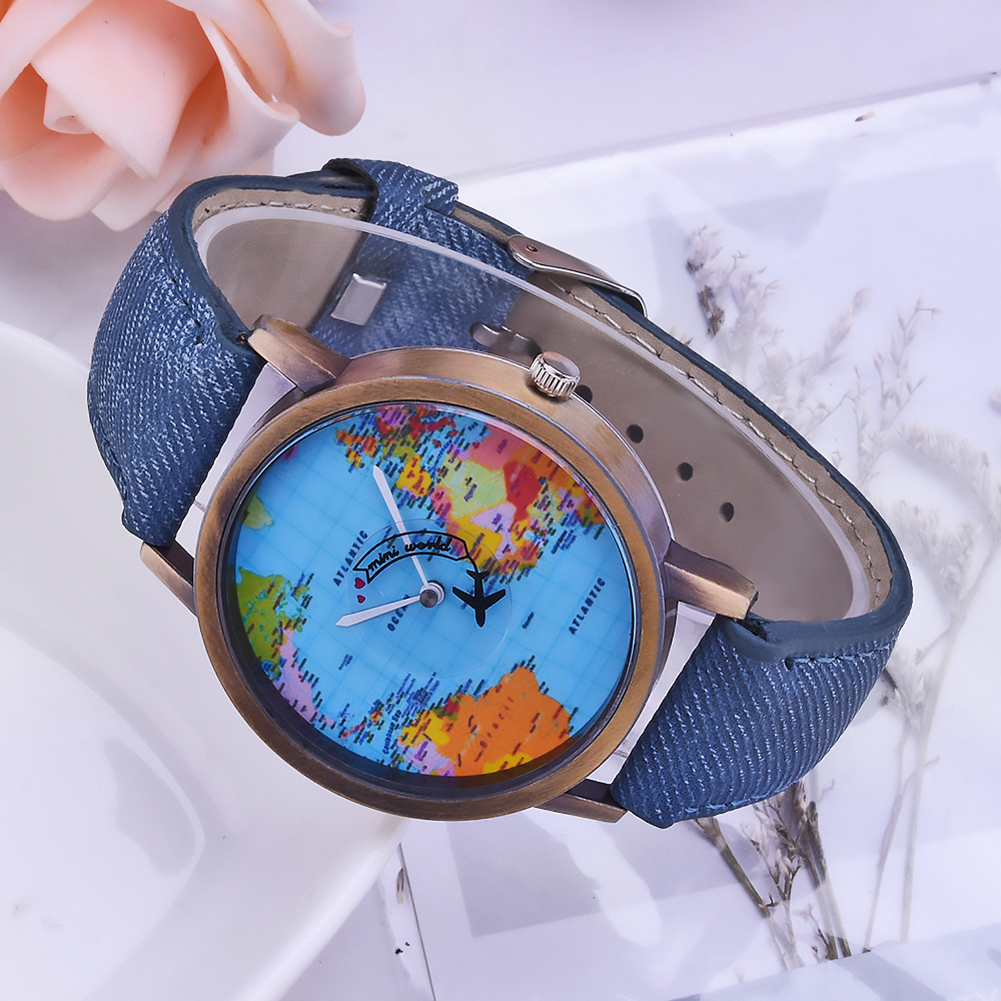 Creative World Map Plane Unisex Pointer Quartz No Numbers Party Wrist Watch. 
