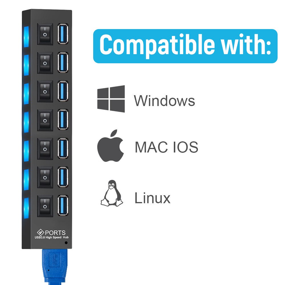 【VisioN Shop】USB HUB 3.0 4/7 Multi Port USB Splitter Power Adapter Multiple Expander For PC Laptop. 