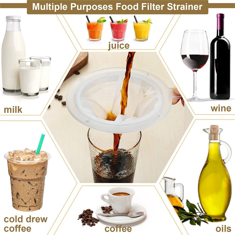 4Pcs 200 Mesh Food Filter Strainer Sieve Fine Mesh Nylon Mesh Colander Plastic Mesh Sieve for Filtering Juice Funnels Durable