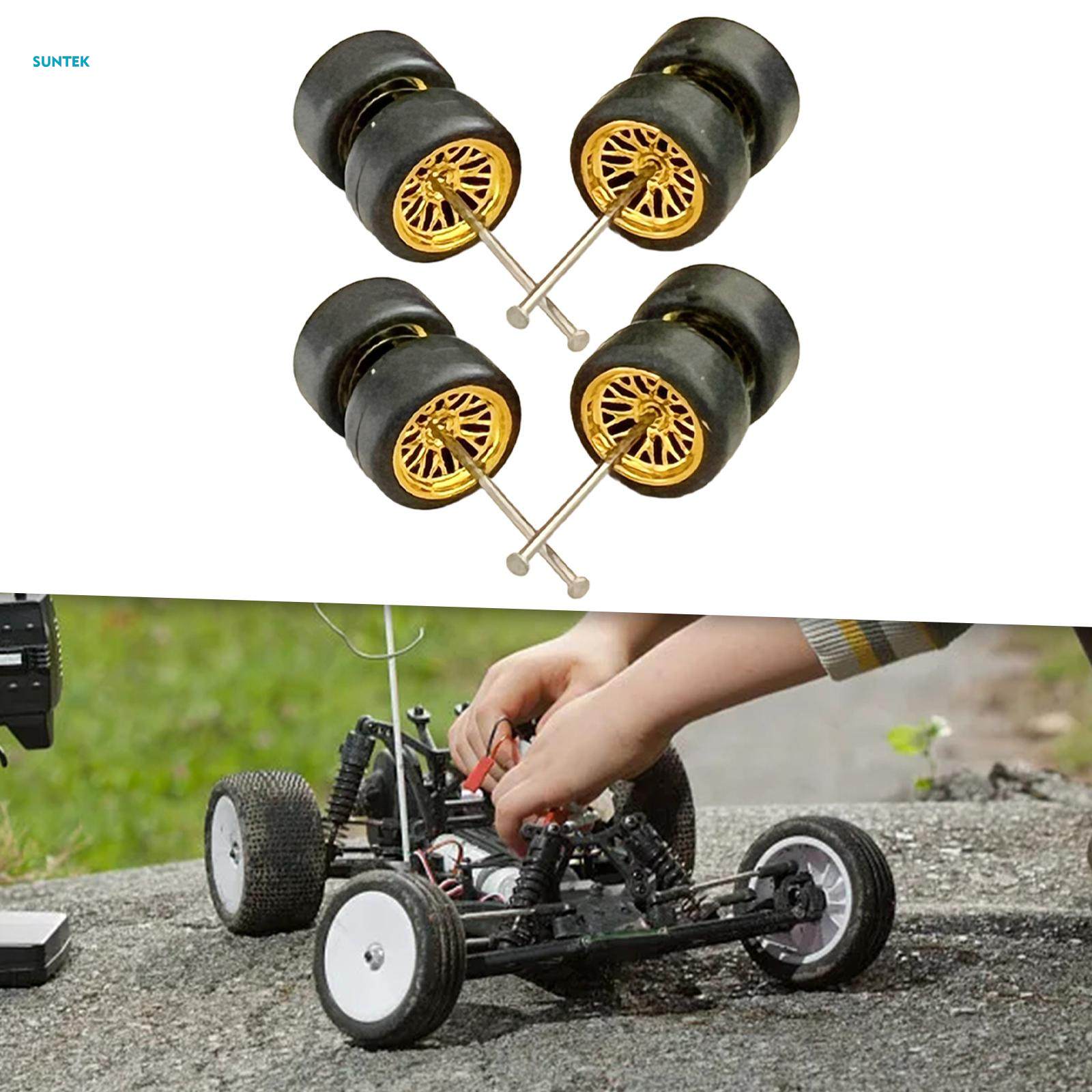 8Pcs 1/64 Scale Modified Tire with Car Wheels Axles for Diecast Car Model. 