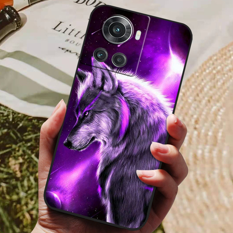 For OnePlus 10R 5G Case Black Silicone Soft Phone Cover For OnePlus 10R Case OnePlus10R 1+ 10 R Back Cases Lion Wolf Coque Funda. 