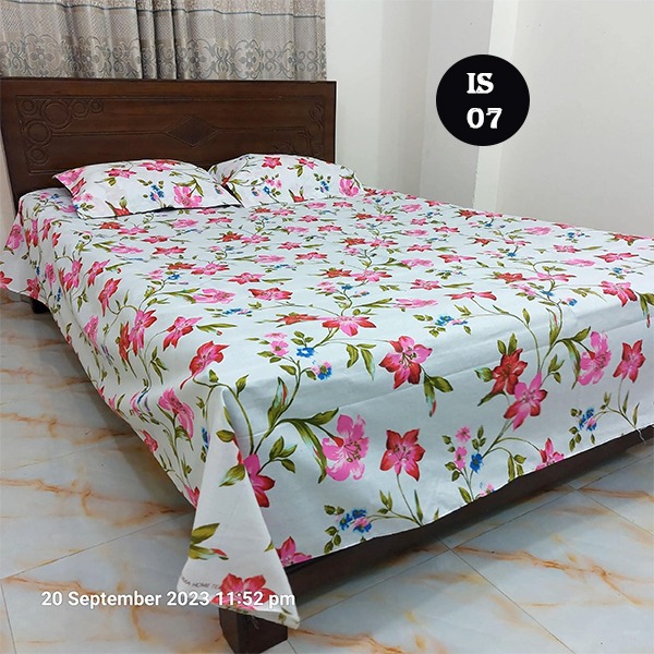 Cotton King Size Bed sheet - 3 pis Set- Multicolour King Size Bedsheet , Bed Sheet , Bedding, Double Size Bedsheet , Boro Bichanar Chador IS 07