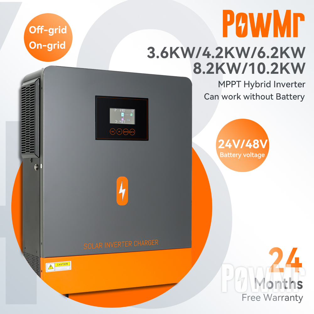PowMr 10.2kw On-grid/Off-grid hybrid inverter 48Vdc 230VAC PV Panel Input 500vdc Pure Sine Wave Solar Inverter Built in MPPT 160A Solar Controller POW-HVM10.2M. 