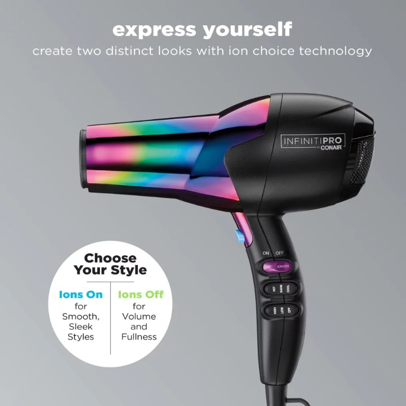 InfinitiPRO by Conair Ionic Hair Dryers, Rainbow with Concentrator and Diffuser 490R. 