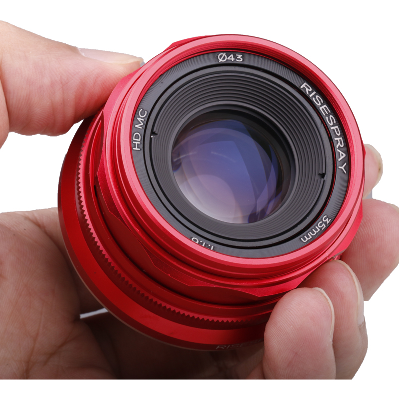 RISESPRAY 35mm F1.6 V APS-C Prime Lens for Sony E A6600 6500 Fuji XF Canon EOS-M M50 Panasonic/Olympus Micro 4/3 Red. 