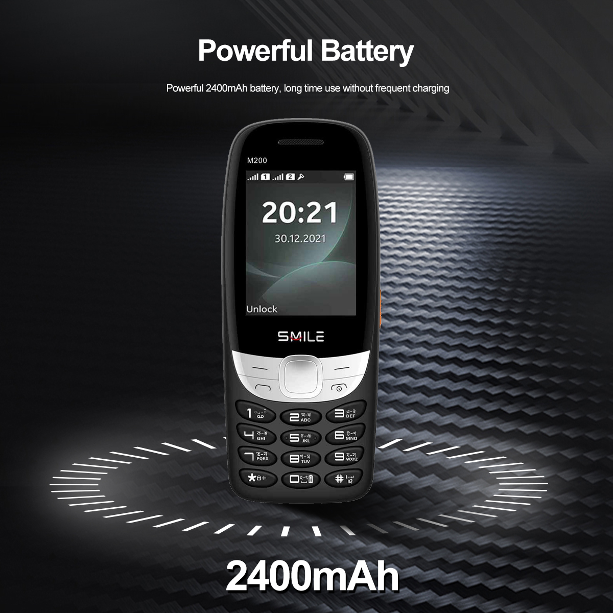 Smile M200 Classic Dual SIM 2400mAH Feature Phone Display-2.4 Camera-VGA Big Torch Light Wireless FM Radio. 