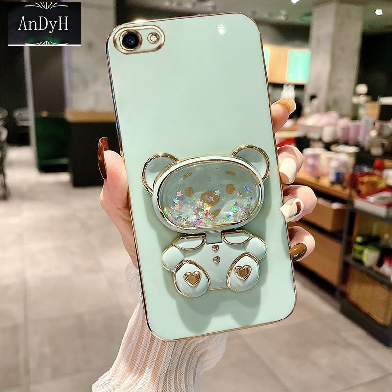 AnDyH Phone Case for Vivo Y81 Y83 Y81i Y71 Y71i Y79 V7 Plus Y75 V5 Lite Vivo 1724 1801 1812 1808 1803 1609 Cute Quicksand Liquid Bear Bracket Anti Drop Camera Protection. 