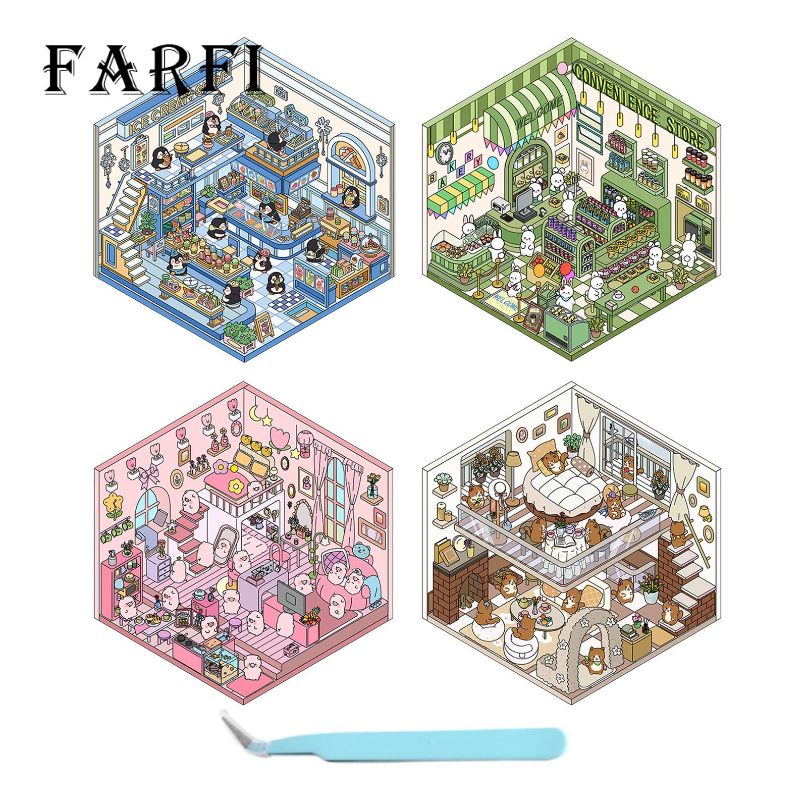 Paper Stickers Korean Miniature House Stickers Set Diy 3d Room Scenes Decals for Creative Crafting Reusable Miniature Scene Stickers for Home Decor 4 Sets Available 3d Stickers