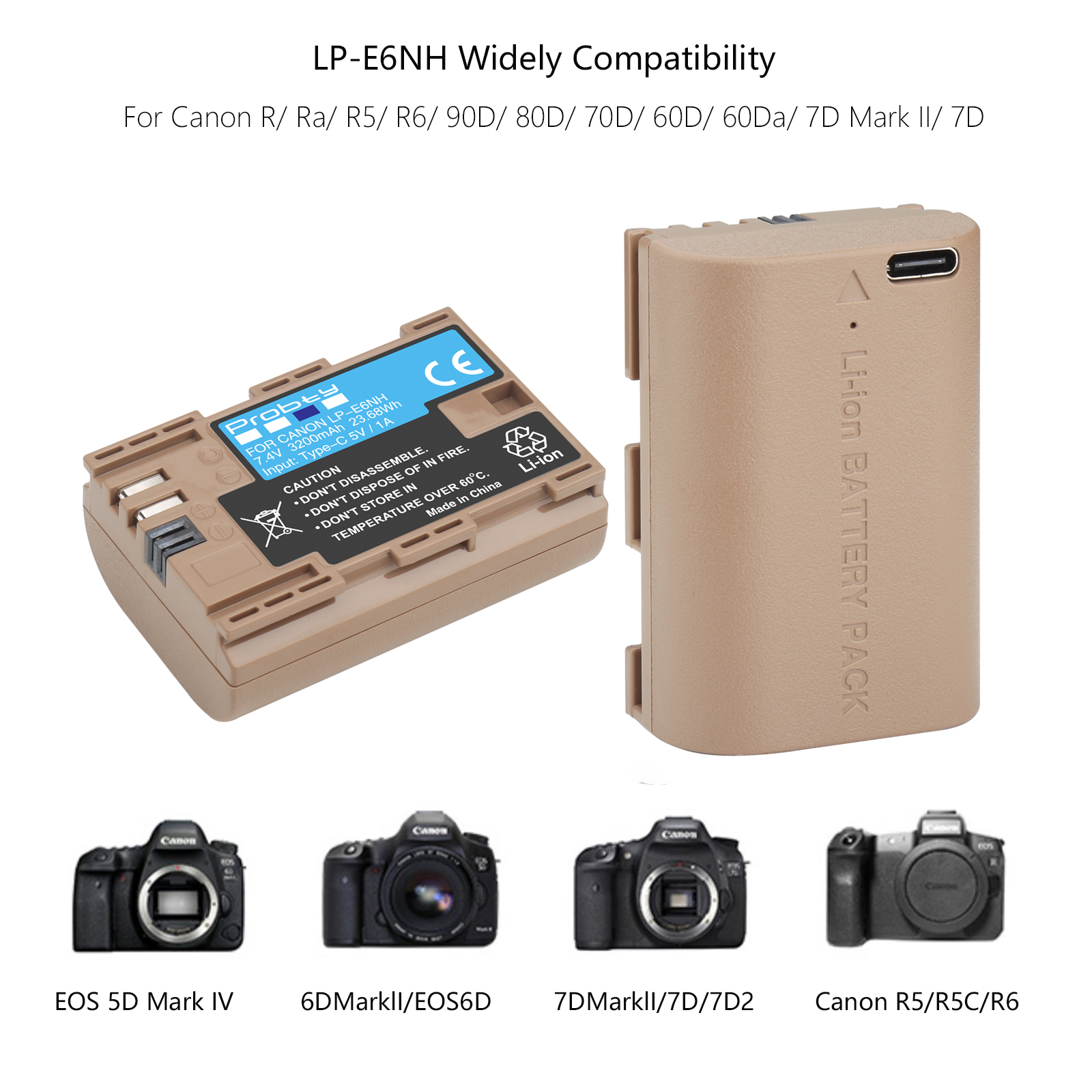 LP-E6NH LPE6NH LP E6NH Battery For Canon EOS R5 R6 90D 60D 70D 80D 5D II 5D III 5D IV 5Ds 6D 6D II 7D 7D Mark II Cameras. 