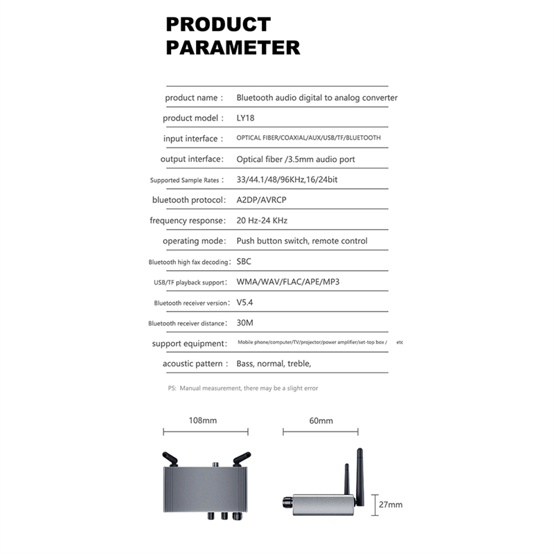 New LY18 HIFI Lossless Bluetooth Receiver Long Distance Bluetooth Adapter 5.4 Adapter Audio Wireless Receiver 6 in 1. 