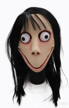 Scary Momo Mask Hacking Game Horror Latex Mask Full Head Momo Mask Big Eye With Long Wigs. 