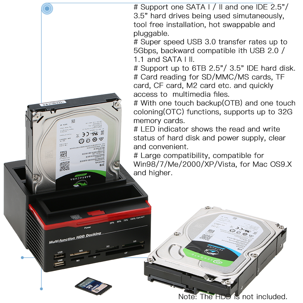 Multifunctional 2.5/3.5" IDE&SATA Hard Disk Base USB 3.0 HDD Docking Station Three-bay HDD Docking Station AU Plug. 