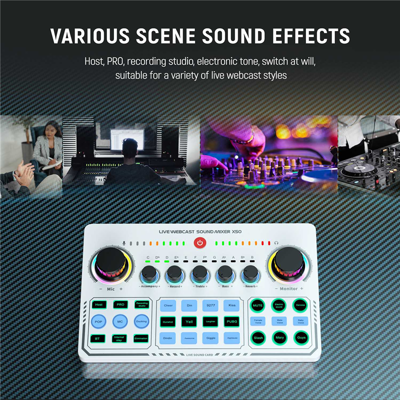 Professional Recording Sound Cards Studio Sound Card X50 Live Broadcast Audio Mixer Interface for Living Games. 