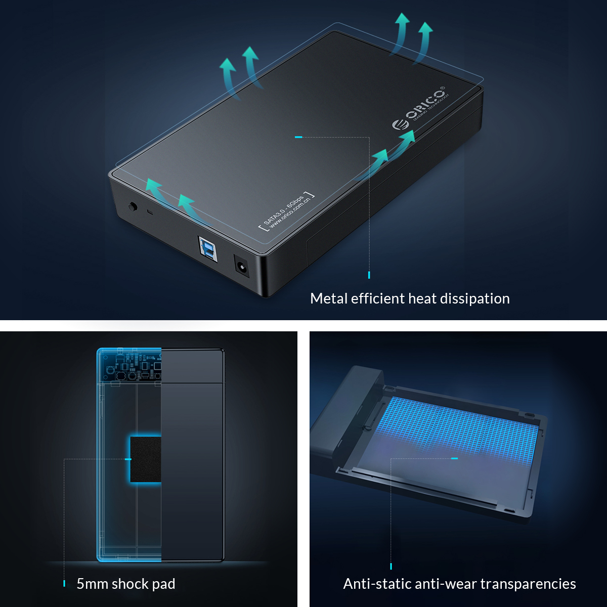 ORICO 3588US3-V1 3.5 Inch HDD Case External Hard Drive Enclosure SATA to USB 3.0 5Gbps HDD Box for 2.5 3.5 SSD Black Disk Case Tool-free. 