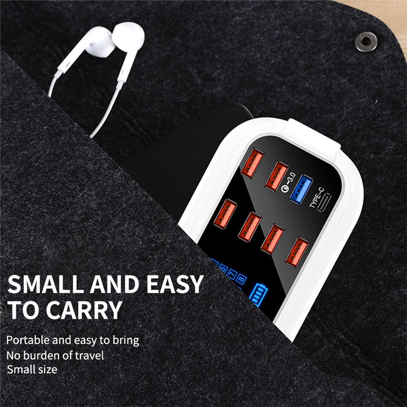 USLION 8 Port USB Charger HUB Quick Charge 3.0 LED Display Multi USB Charging Station Mobile Phone Desktop Wall Home EU Plug. 