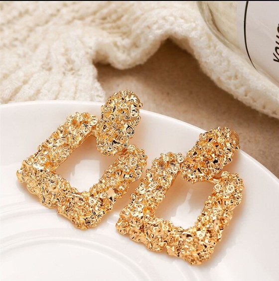 Luxury Golden Color Square Bold Earrings For Women