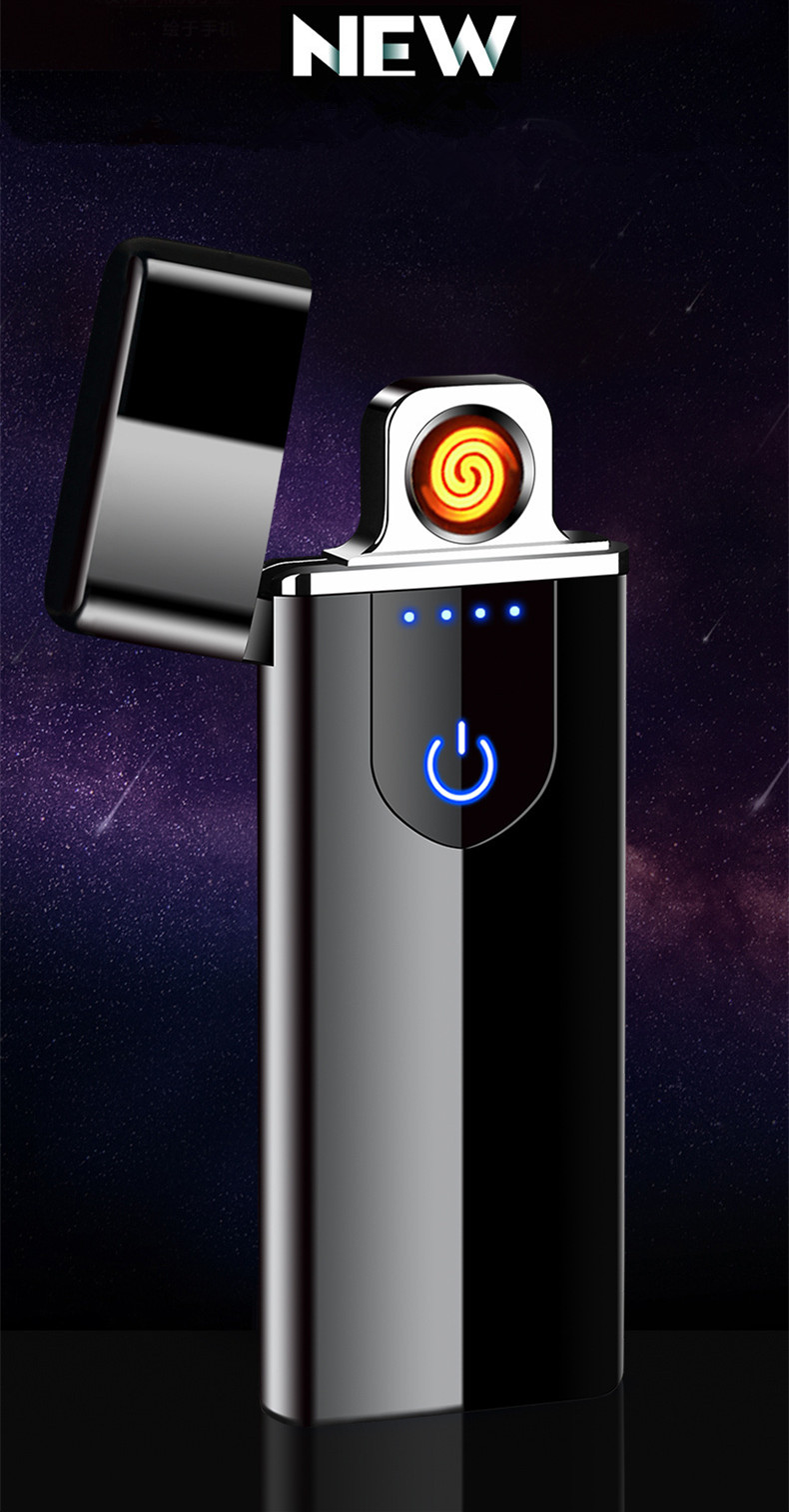 Portable Small Size Heat Coil Slim Lighter Zinc Alloy Fingerprint Encendedor Electrico USB.jpg