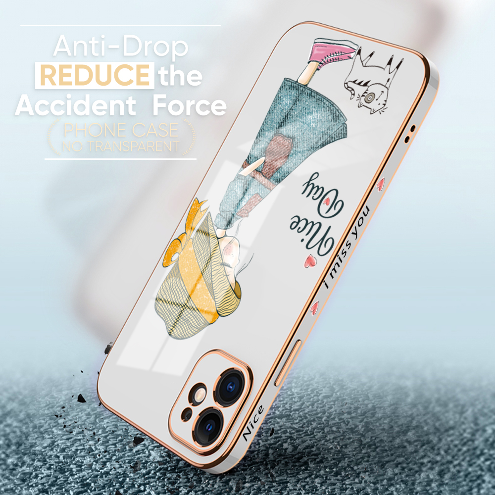 For OnePlus 9 Back Cover Luxury 6D Plating Lovly Girl Side Pattern Soft Silicone Square Mobile Phone Case. 