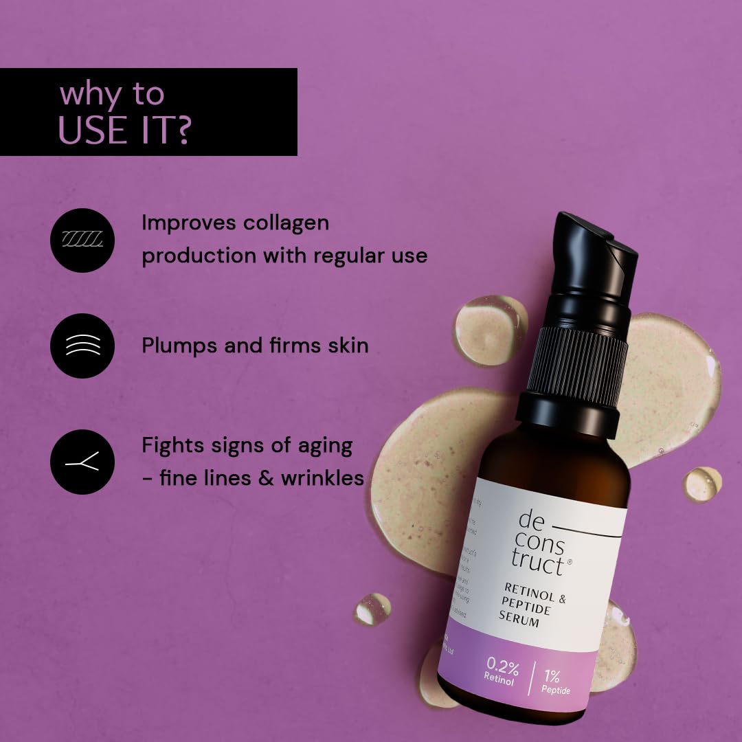 Deconstruct 0.2% Retinol Face Serum With 1% Peptide | Beginner Friendly | Anti Aging, Night Face Serum To Reduce Fine Lines & Wrinkles | For Men & Women | Beginner Friendly | 30 Ml. 