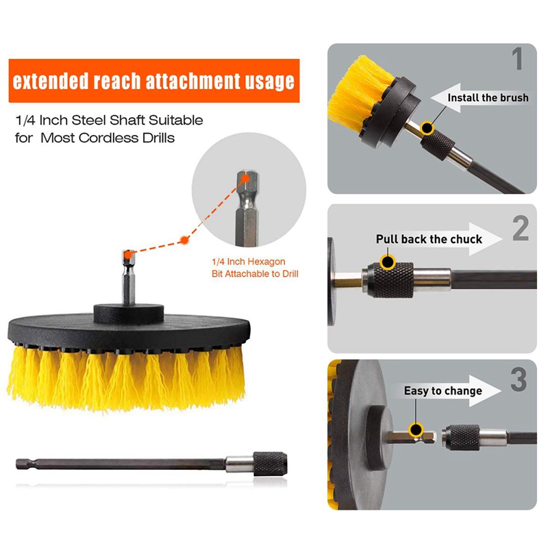【Fashion】12 Piece Pads Power Scrubber Brush with Extended Long Attacht All rpose-Cleaner Scrubbing Drill for Cleaning l Tile. 