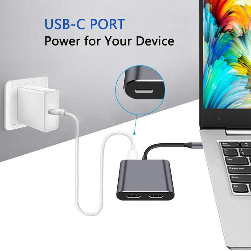 Type C To HDMI USB 3.0 PD 4 in 1 Hub Display Dual Screen USB C HDMI Splitter Audio Video Converter 4k HD For Macbook hot sell. 