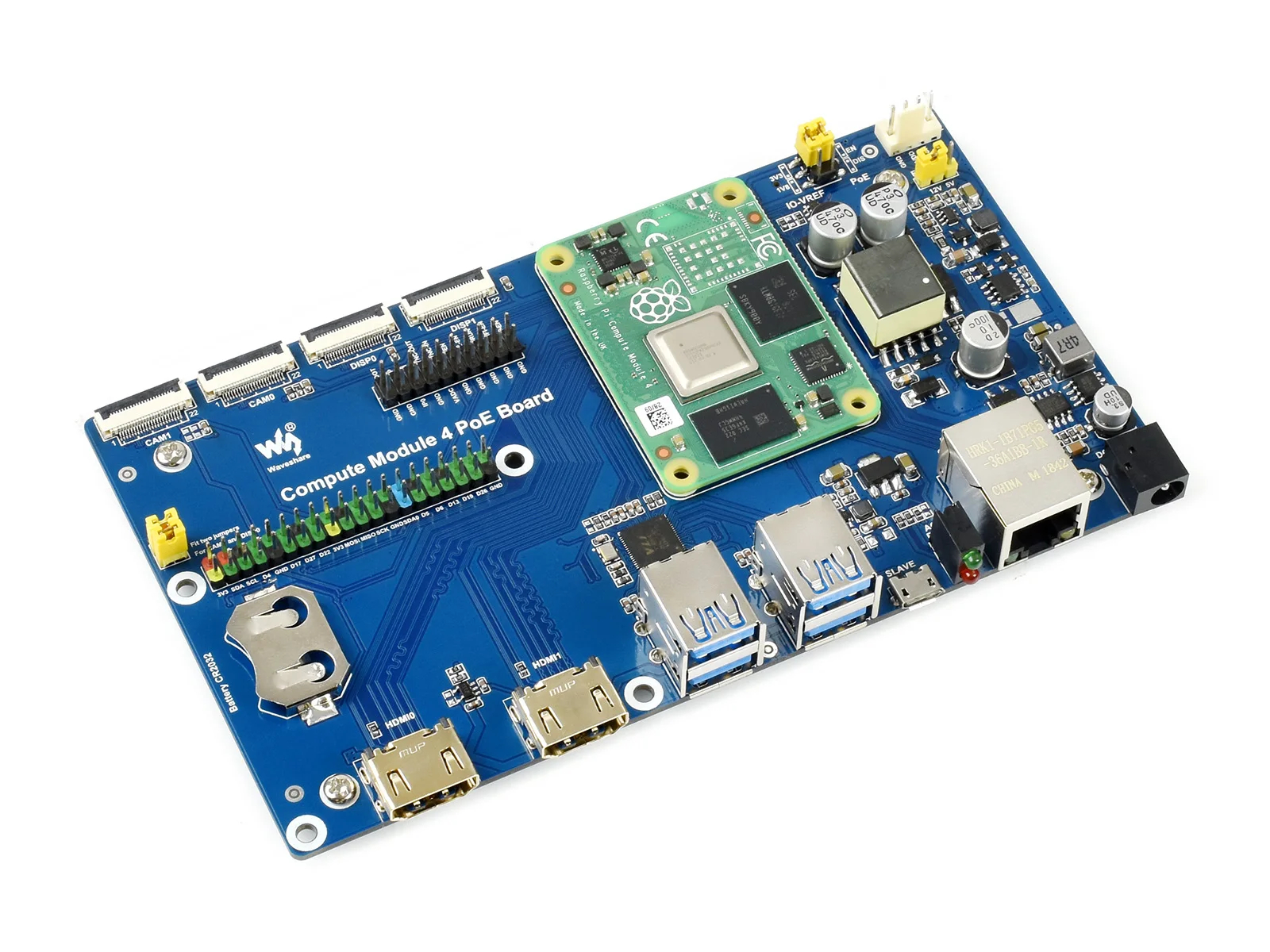 Waveshare Raspberry Pi Compute Module 4 IO Board With PoE Feature, For All Variants Of CM4, Gigabit Ethernet RJ45 with PoE. 