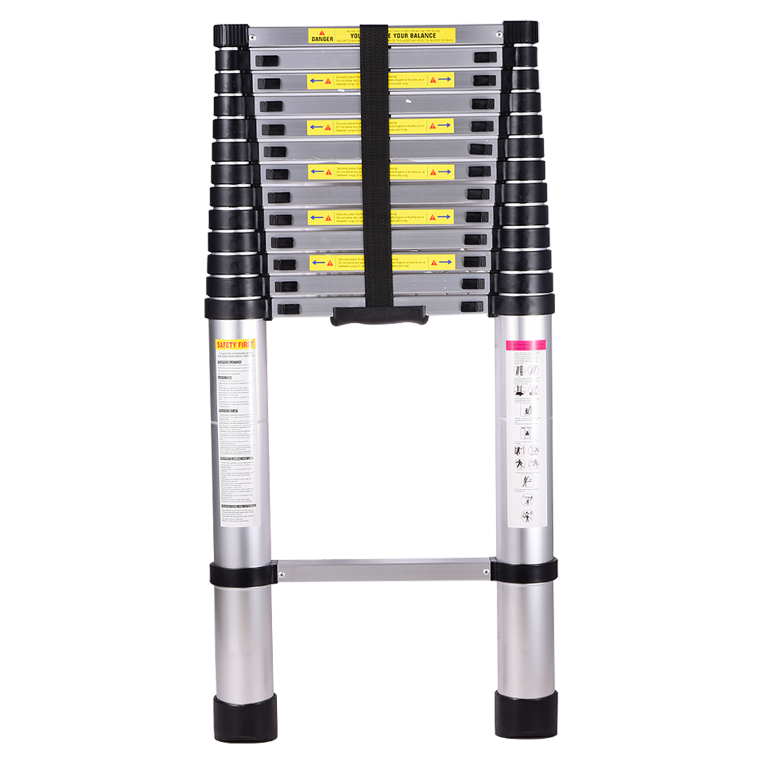 2m(7 Steps) Telescoping Ladder Extension Telescopic Ladders Portable Expandable Retractable Foldable Aluminum Ladder with One Button Collapsible Folding 330 Pound Capacity