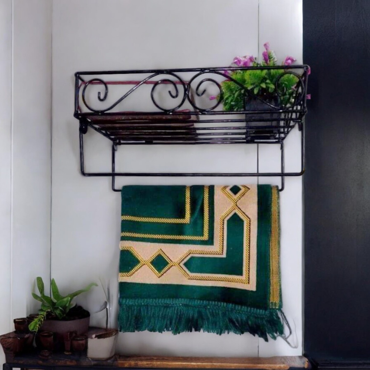 Sturdy 12" Black Metal Wall Quran Stand Includes 2 Jaymamaz Hangers