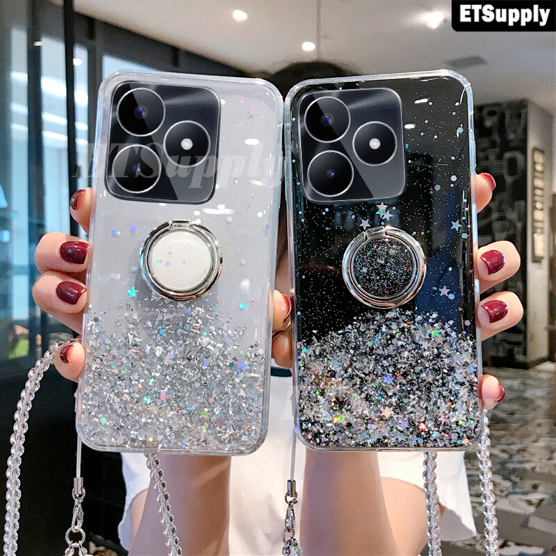 Glitzer-Handyhülle Für Realme C51 / Note 50 / C53 – Ultradünn, Mit Galvanisiertem Rahmen & Abnehmbaren Glitzer-Stickern