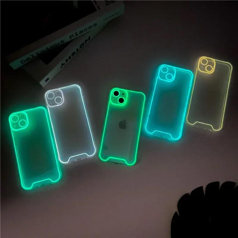 Night Light Luminous Silicone Soft Phone Case For iPhone 14 happy11 12 13 14 15 Pro Max Plus XR XS Max Transparent Back Cover. 