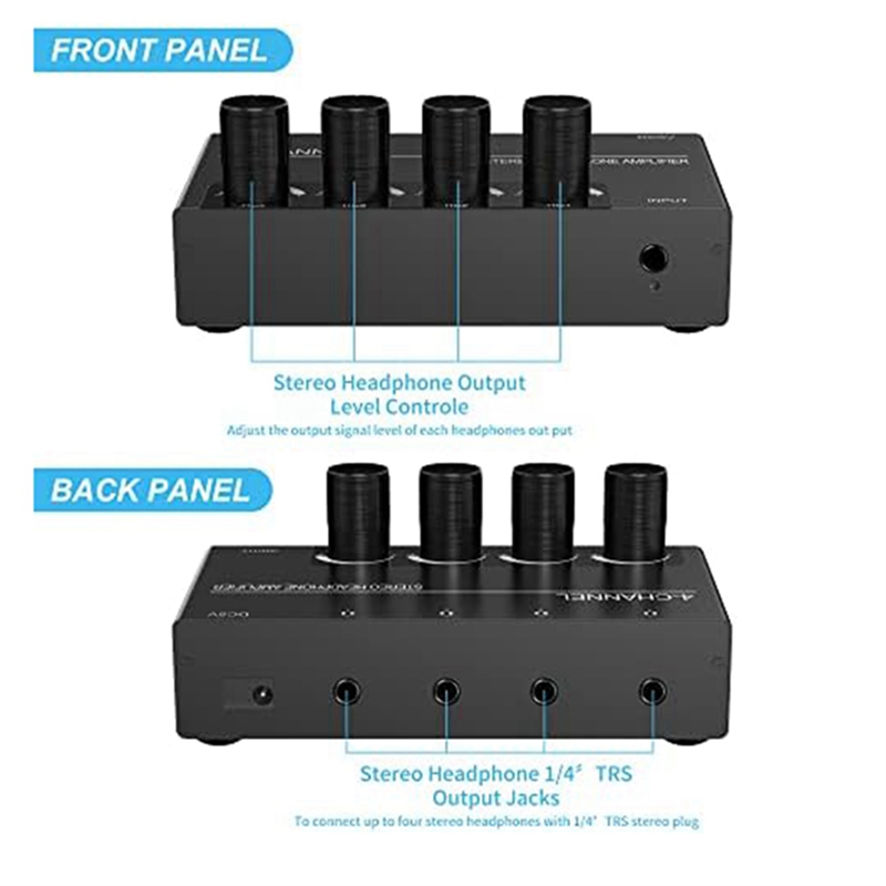 4 Channel Headphone Amplifier Headphone Splitter With 4 3.5MM Headphone Output And 3.5MM Audio Input. 