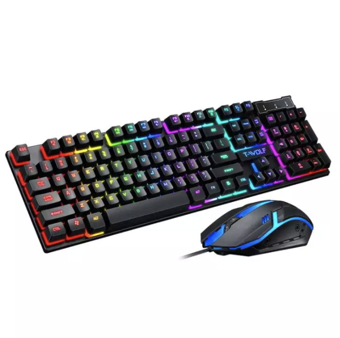 T-WOLF TF200 Rainbow LED Gaming Keyboard And Mouse Combo Bundle. 