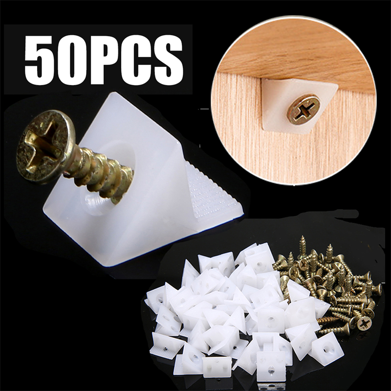 50/100pcs Furniture Chest Drawer Bottom Repair Fixing Mending Wedges Drawer Angle Code Bracket Fastener with Screws