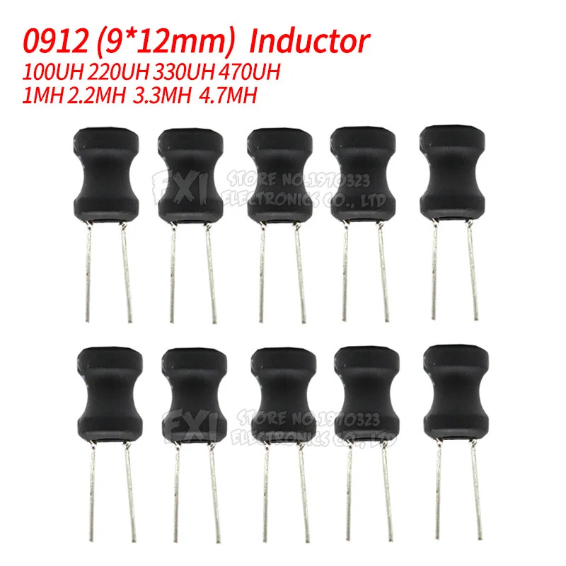 10pcs Unshielded Wirewound DIP power Inductor 0912 (9*12mm) 100uH 220uH 330uH 470uH 1mH 2.2mH  3.3mH  4.7mH I-shaped inductance
