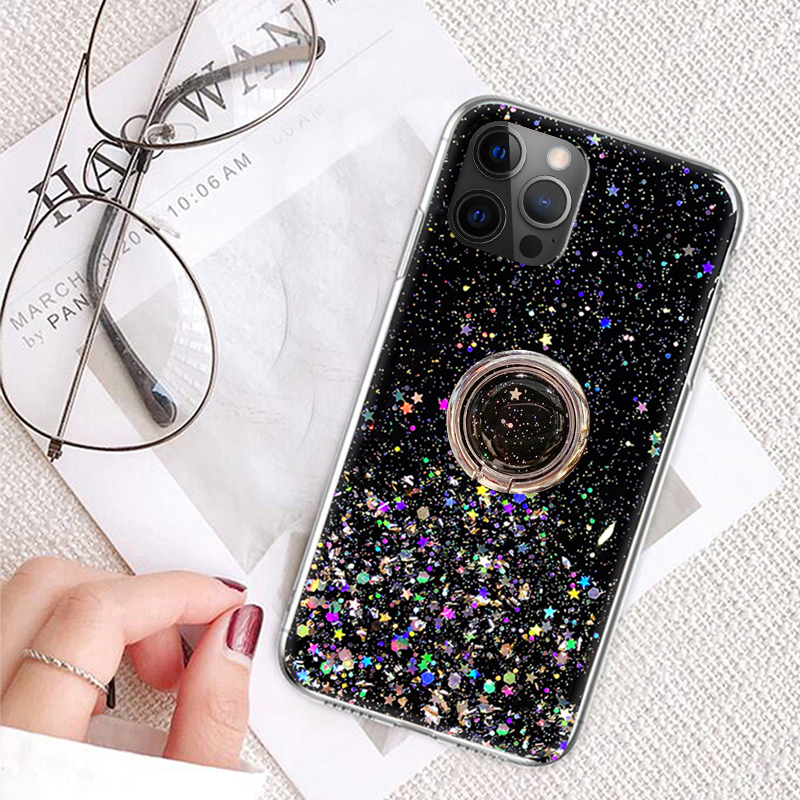 Phone case For OPPO A78 4G NFC Back cover Glitter Starry Sky Bling Ring Lanyard Shiny Transparent Holder Stand Girls Soft Cover For OPPO A78 5G Cover cases