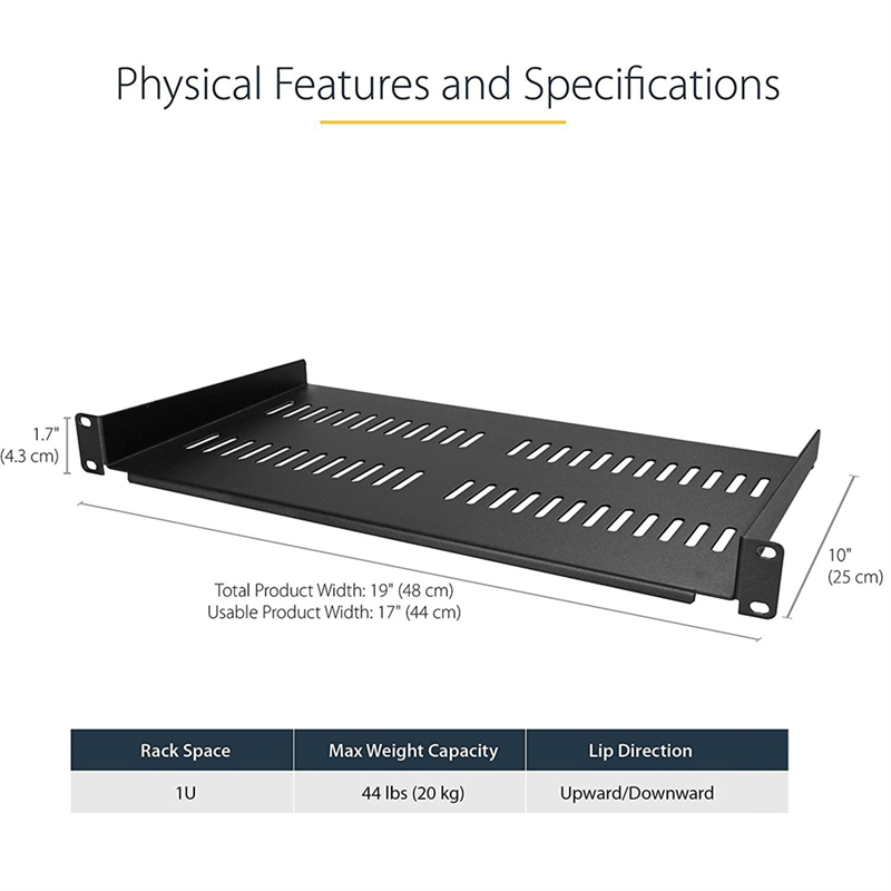 1U Server Rack Mount Shelf Vented Cantilever Tray for 19Inch Network Equipment Rack & Cabinet, Durable Fine Workmanship. 