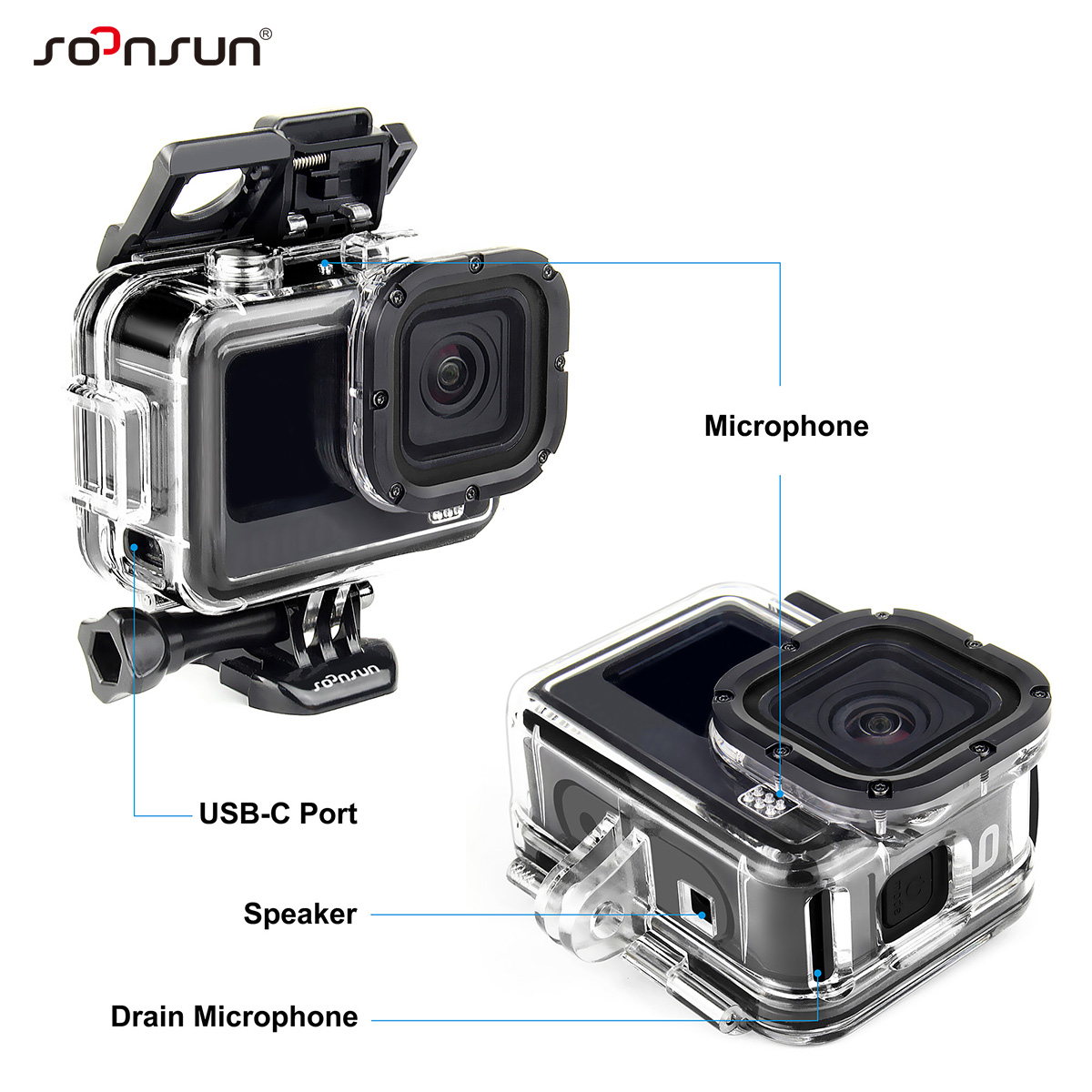 GoPro Hero 13 için SOONSUN yan açık koruyucu kılıf 12 11 10 9 siyah tel bağlanabilir iskelet kabuk konut git Pro 13 çerçeve. 