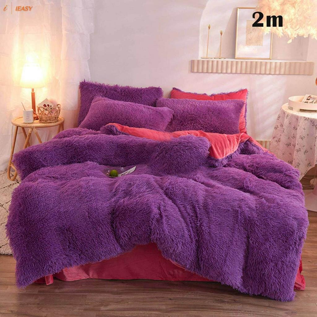 pengwei 4pcs/set Colorful Fluffy Bedding Set Long Plush Quilt Cover Bed Sheet Pillowcase Set. 