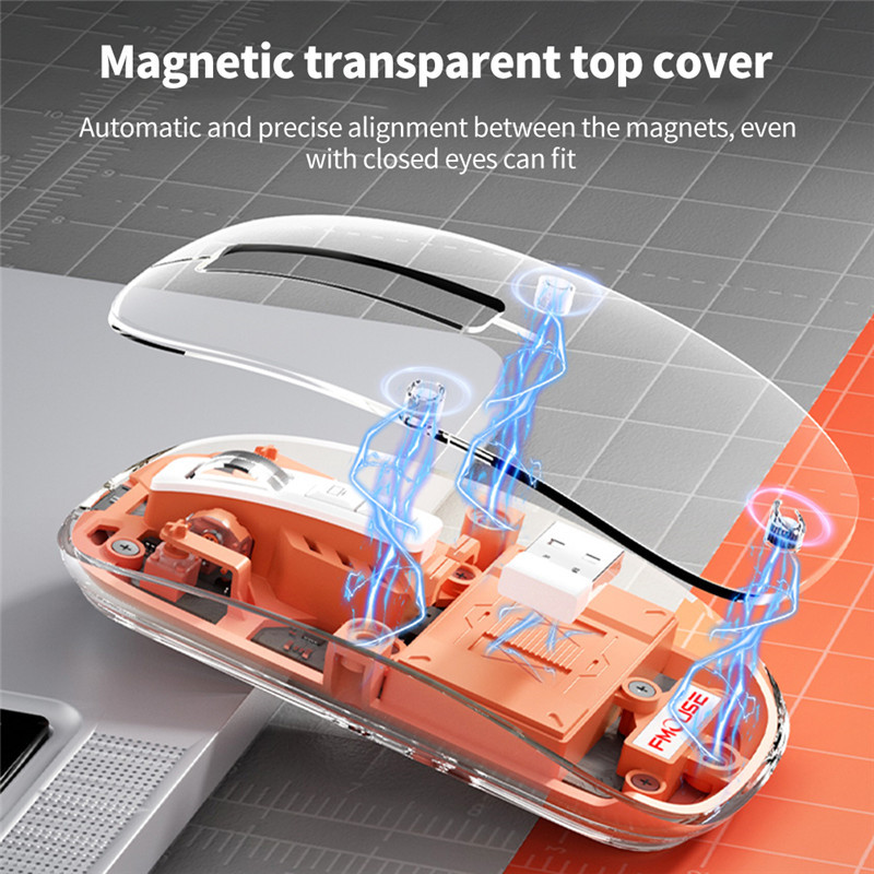 Transparent Shell Wireless Mouse Portable Rechargeable Mute Bluetooth Mouse 2.4GHz 2400DPI Gaming Mous for PC Laptop Accessories. 