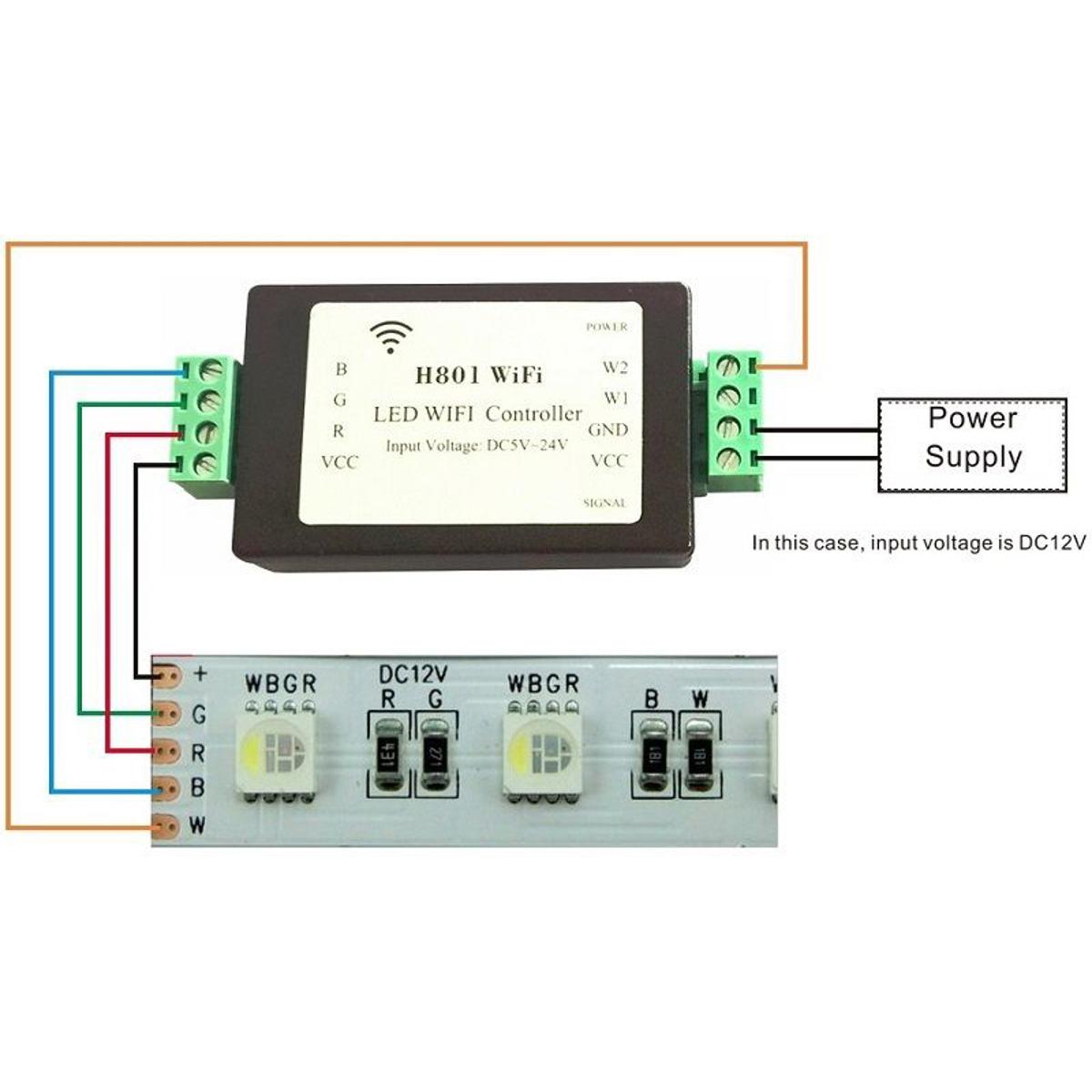 H801 RGBW LED WIFI Controller LED RGB Controller DC5-24V Input for 5050 2835 3528 SMD LED Strip Light Tape Ribbon