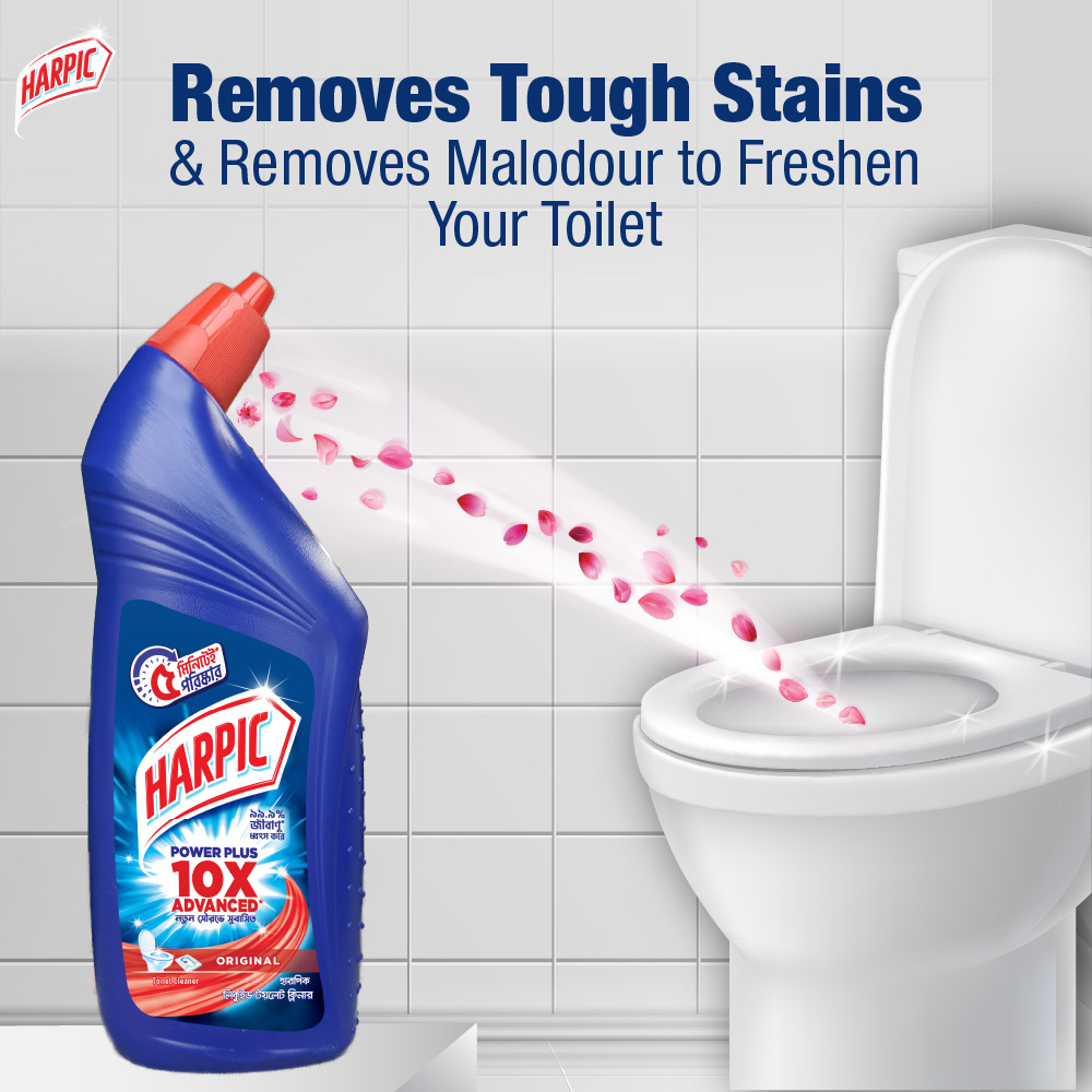 Harpic Toilet Cleaner Liquid 750ml Original Power Plus 10x Stronger, new & thicker formula kills 99.9% of germs. 