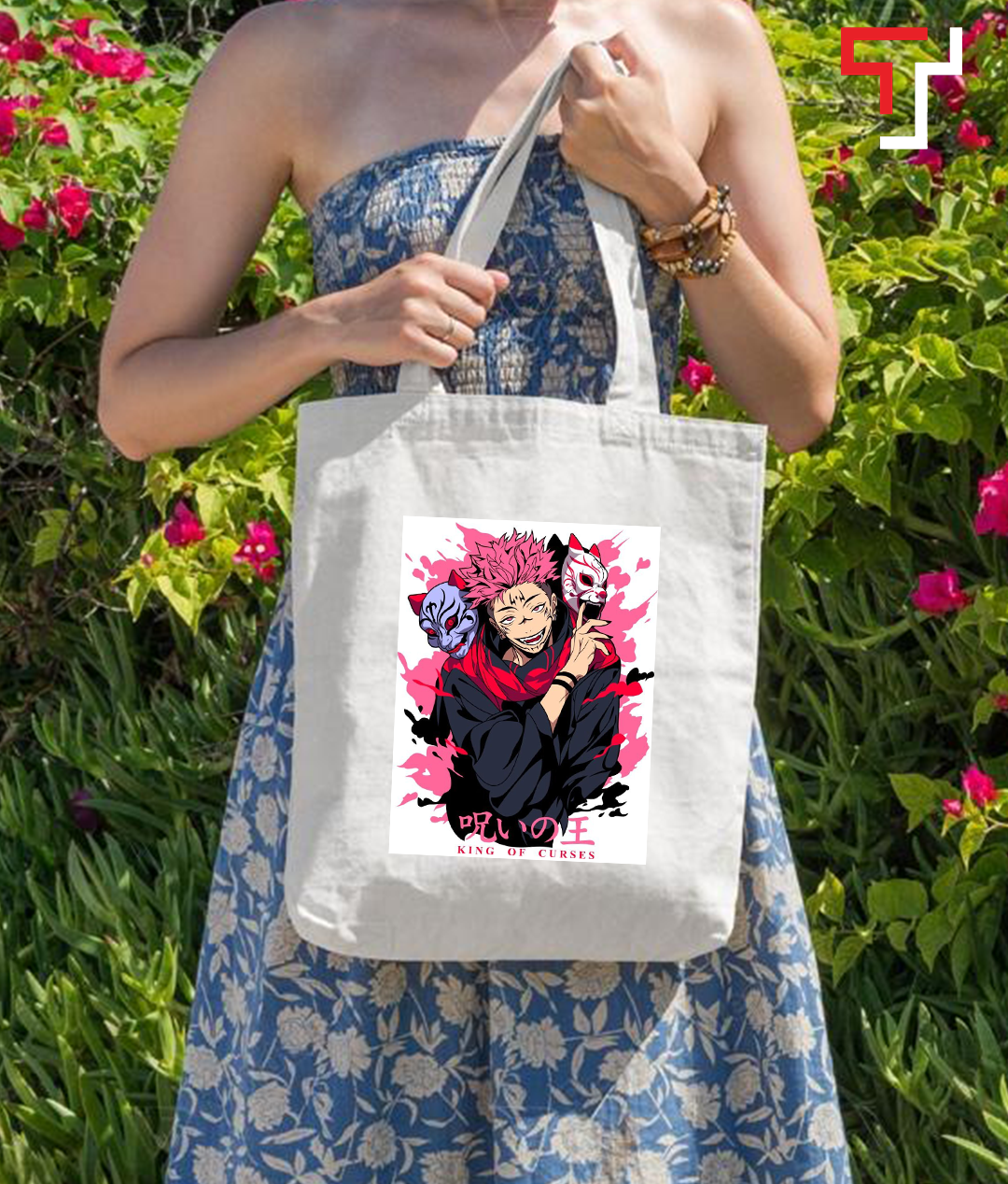 Customizely JJK ANIME design Printed Black and White Canvas Tote Bag with Zipper for Girls. 