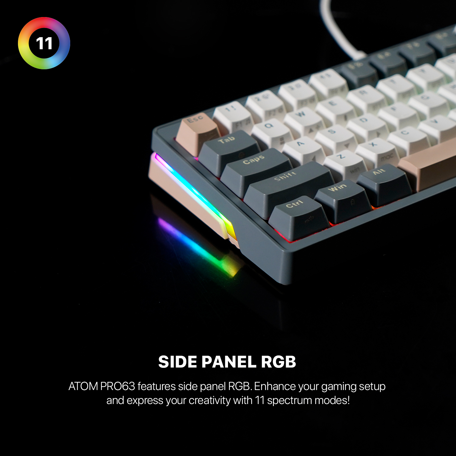 FANTECH MK912 ATOM PRO63 RGB Mechanical Gaming Keyboard Mercury Black & Saturn Grey Layout Red Switch & Blue Switch. 