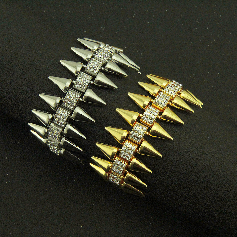 European and American hip-hop rappers men's bracelets motorcycle bicycles bracelets with pointed tapered diamonds performance props accessories